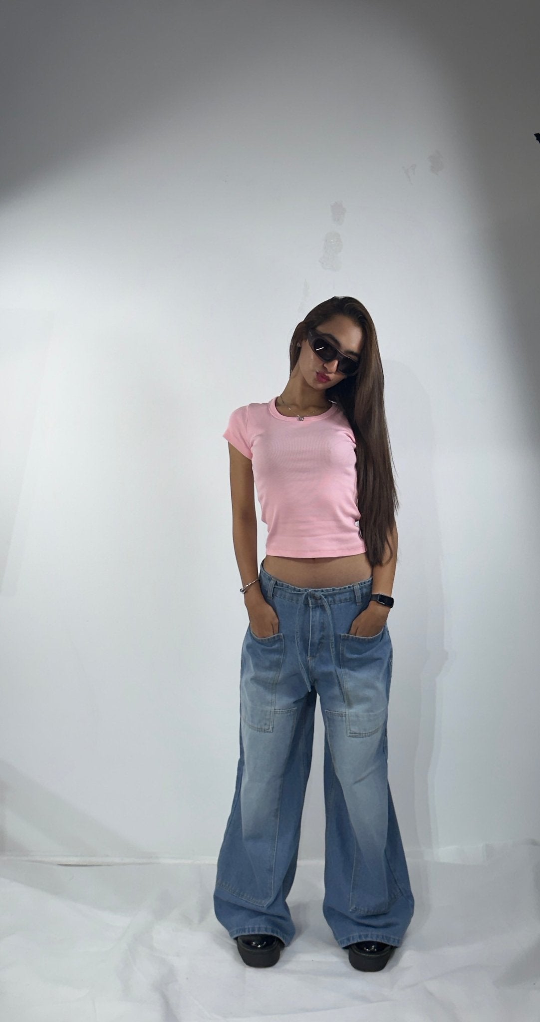 Korean Wide Leg Jeans - Ice Blue High-Rise - GENOA