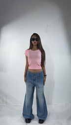 Korean Wide Leg Jeans - Ice Blue High-Rise - GENOA