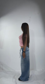 Korean Wide Leg Jeans - Ice Blue High-Rise - GENOA
