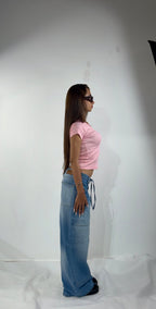 Korean Wide Leg Jeans - Ice Blue High-Rise - GENOA