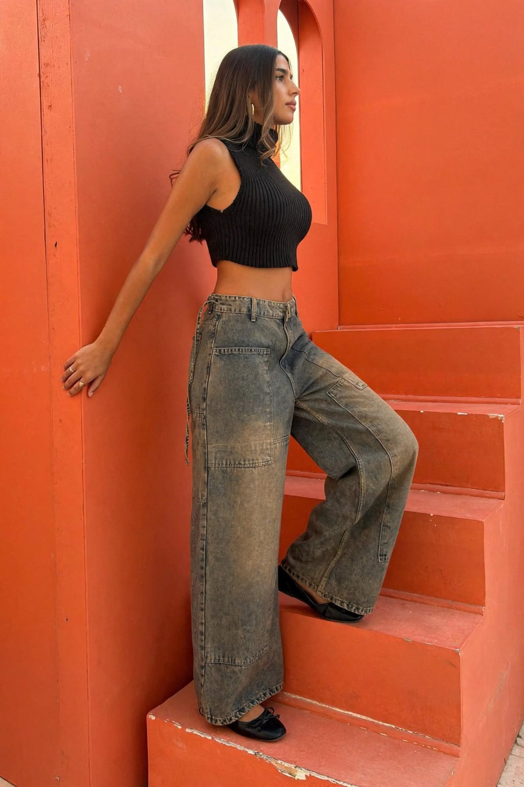Korean Wide Leg Jeans - Olive High-Rise - GENOA - jeans