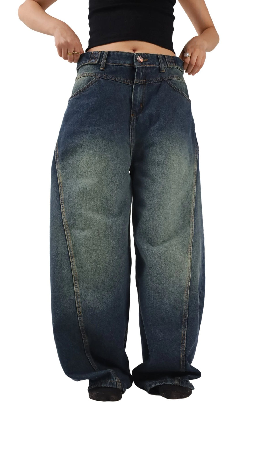 Ultra Loose Barrel Jeans - Blue Green - GENOA