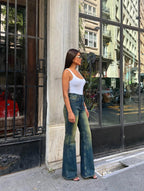 Olive Italian Flare Jeans - Stylish & Trendy - GENOA