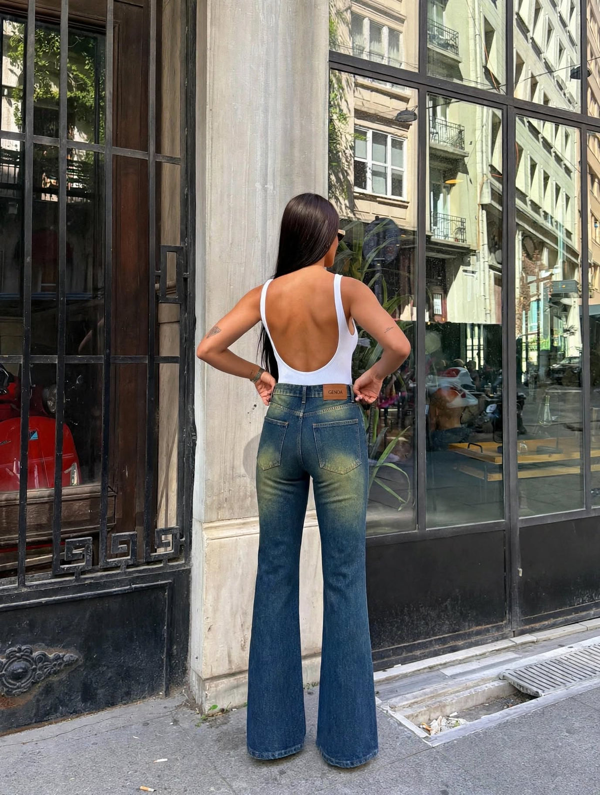 Olive Italian Flare Jeans - Stylish & Trendy - GENOA