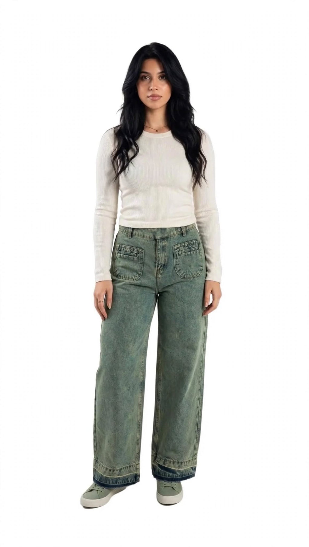Olive Wide Leg Fit Jeans - Stylish & Trendy - GENOA