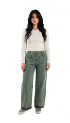 Olive Wide Leg Fit Jeans - Stylish & Trendy - GENOA