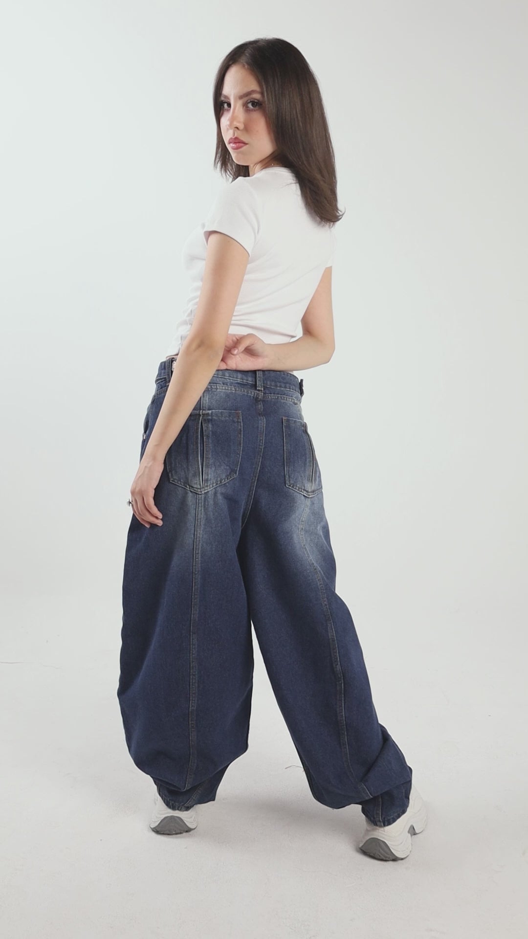 Ultra Loose Barrel Jeans - Dark Blue