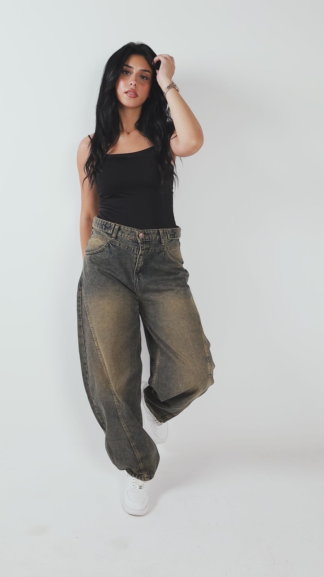 Ultra Loose Barrel Jeans - Olive