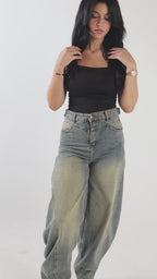 Ultra Loose Barrel Jeans - Beige