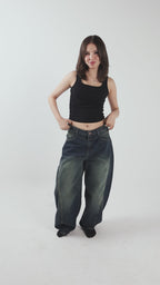Ultra Loose Barrel Jeans - Blue Green