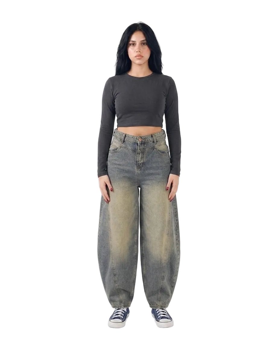 Ultra Loose Barrel Jeans - Beige - GENOA