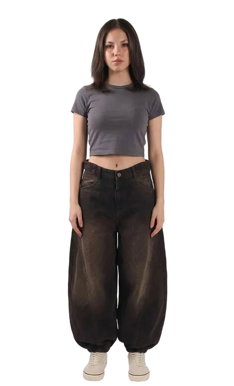 Ultra Loose Barrel Jeans - Black - GENOA
