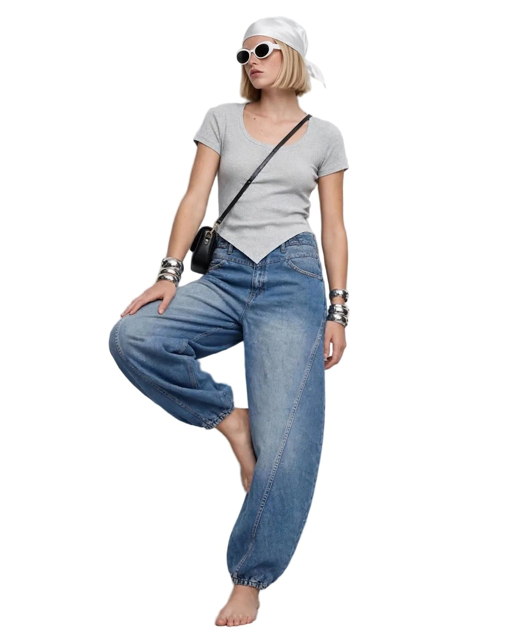 Ultra Loose Barrel Jeans - Blue - GENOA