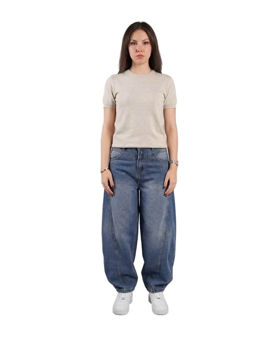 Ultra Loose Barrel Jeans - Blue - GENOA