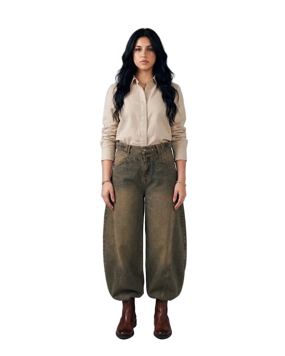 Ultra Loose Barrel Jeans - Olive - GENOA