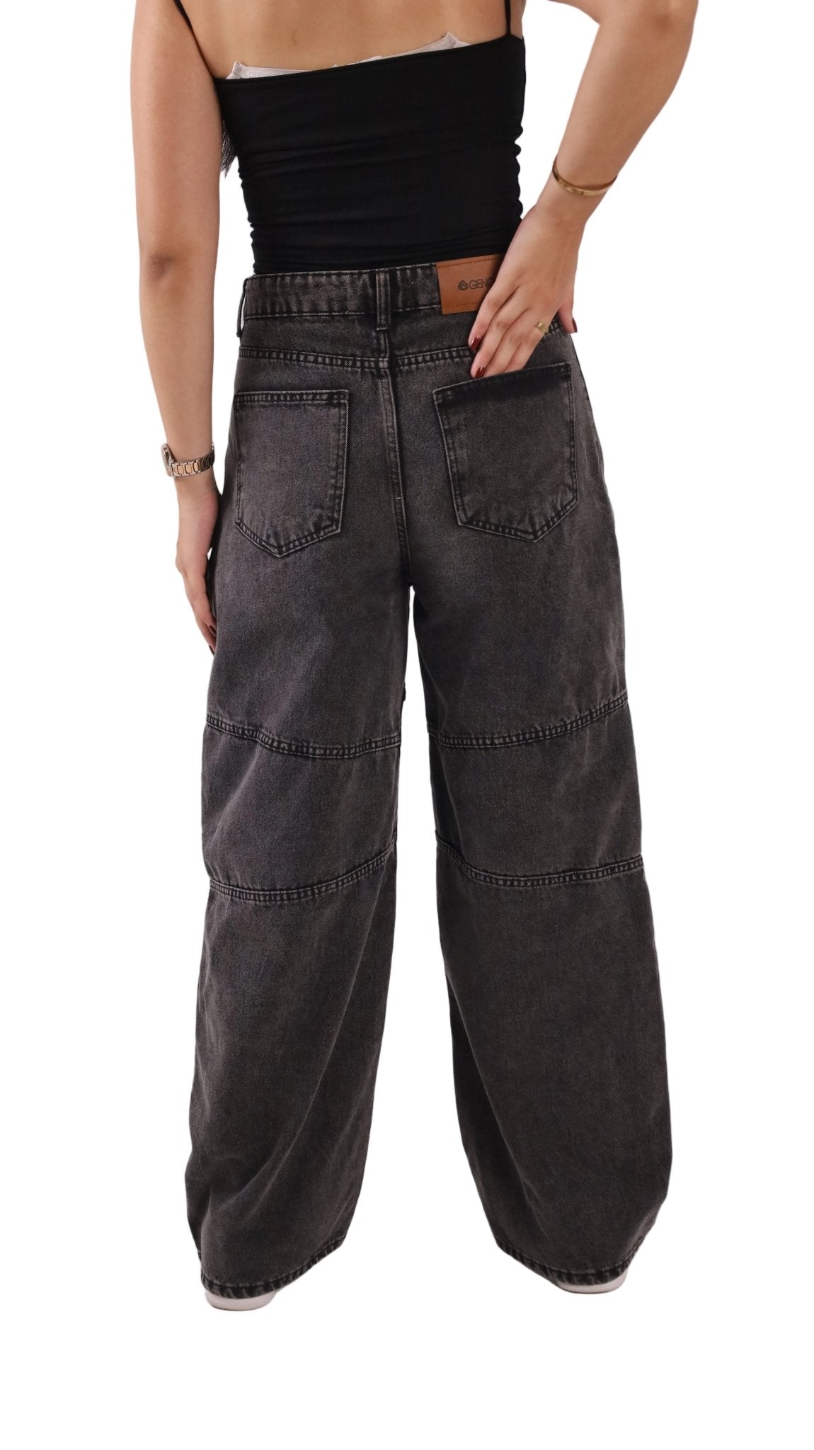 Unisex Wide Leg Denim Jeans - Gray - GENOA