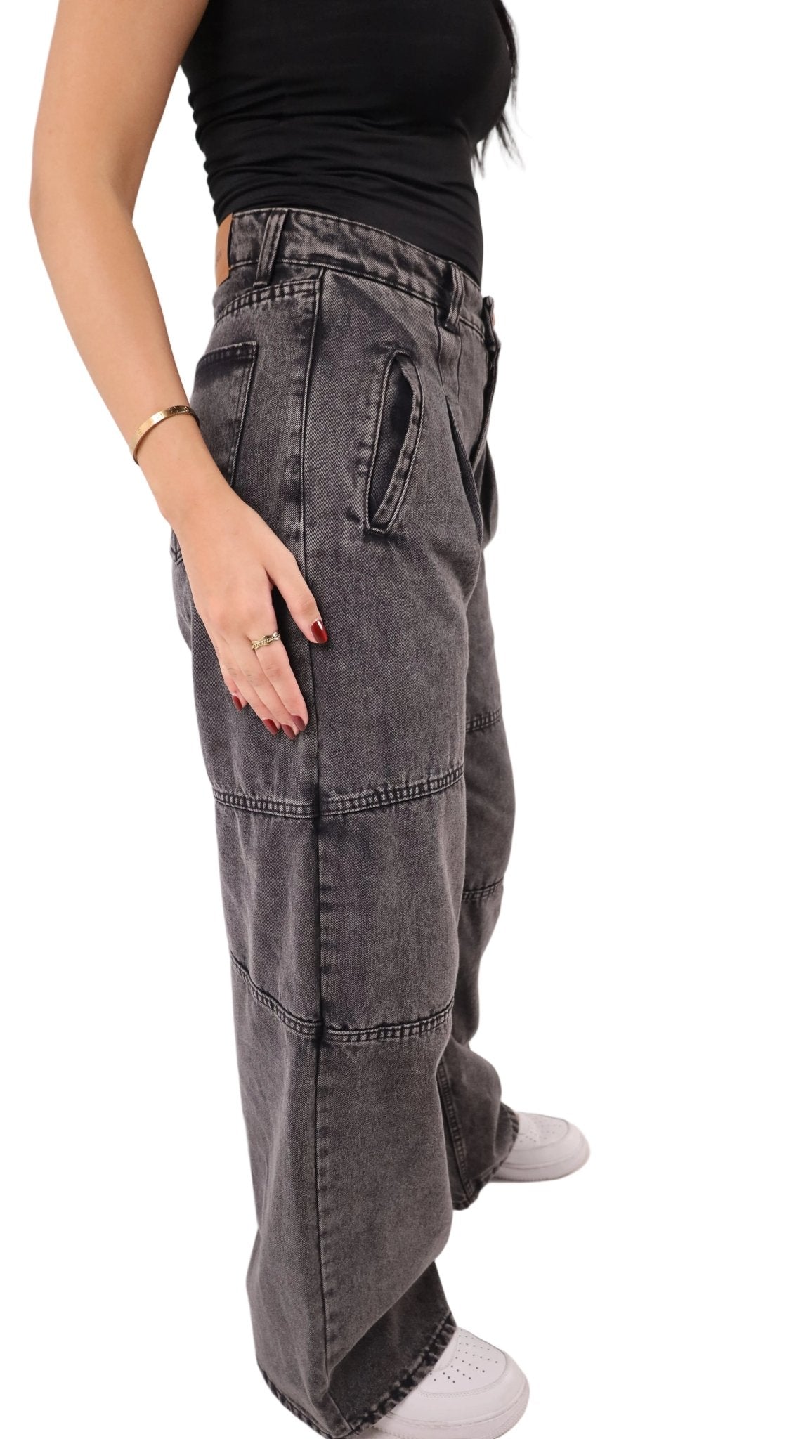 Unisex Wide Leg Denim Jeans - Gray - GENOA