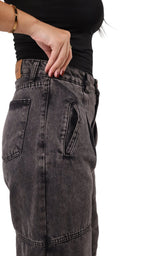 Unisex Wide Leg Denim Jeans - Gray - GENOA