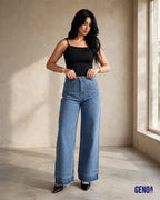 Blue Wide Leg Jeans Unisex - Stylish & Trendy - GENOA