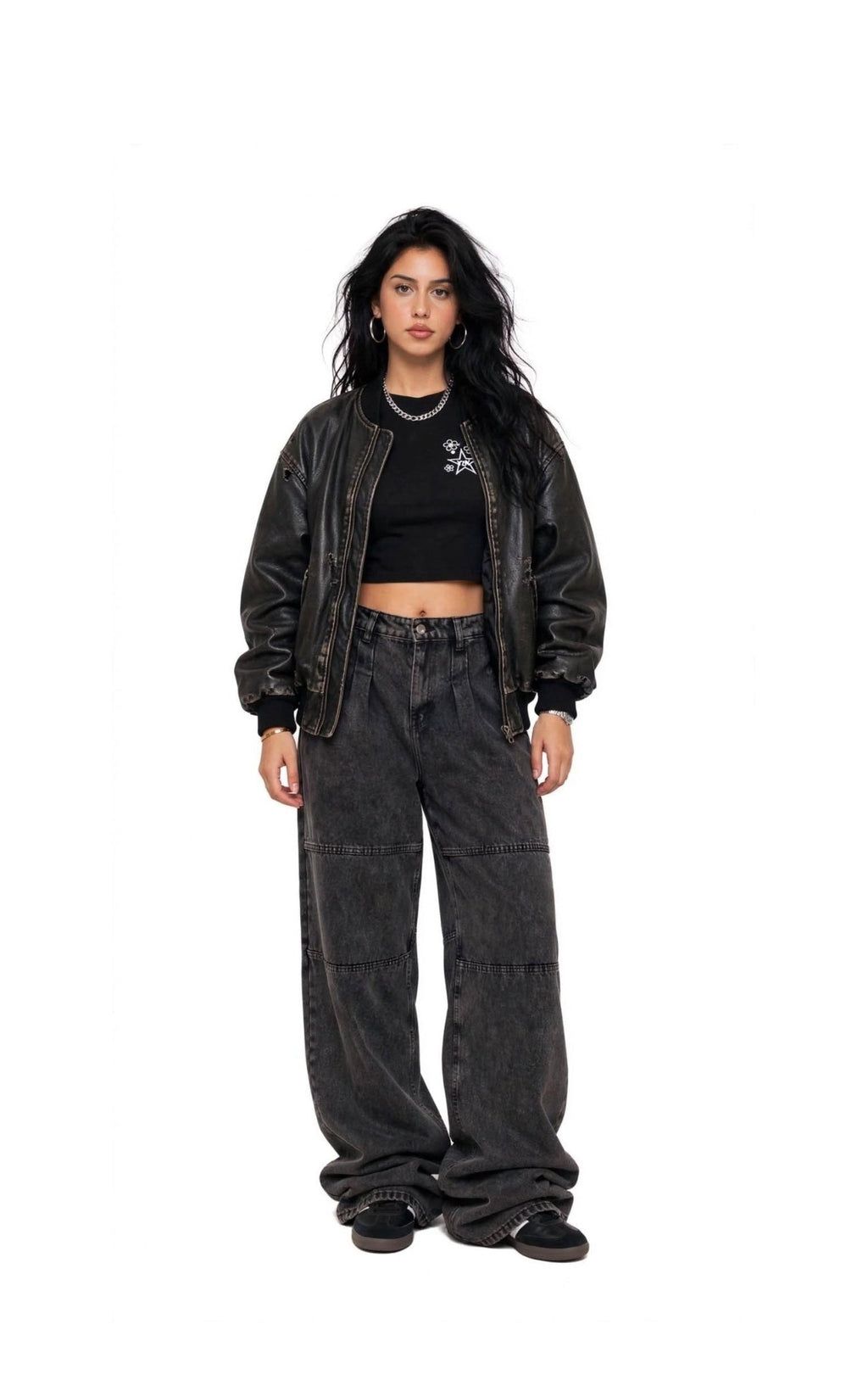 Unisex Wide Leg Denim Jeans - Gray - GENOA