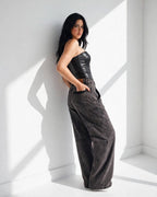 Unisex Wide Leg Denim Jeans - Gray - GENOA