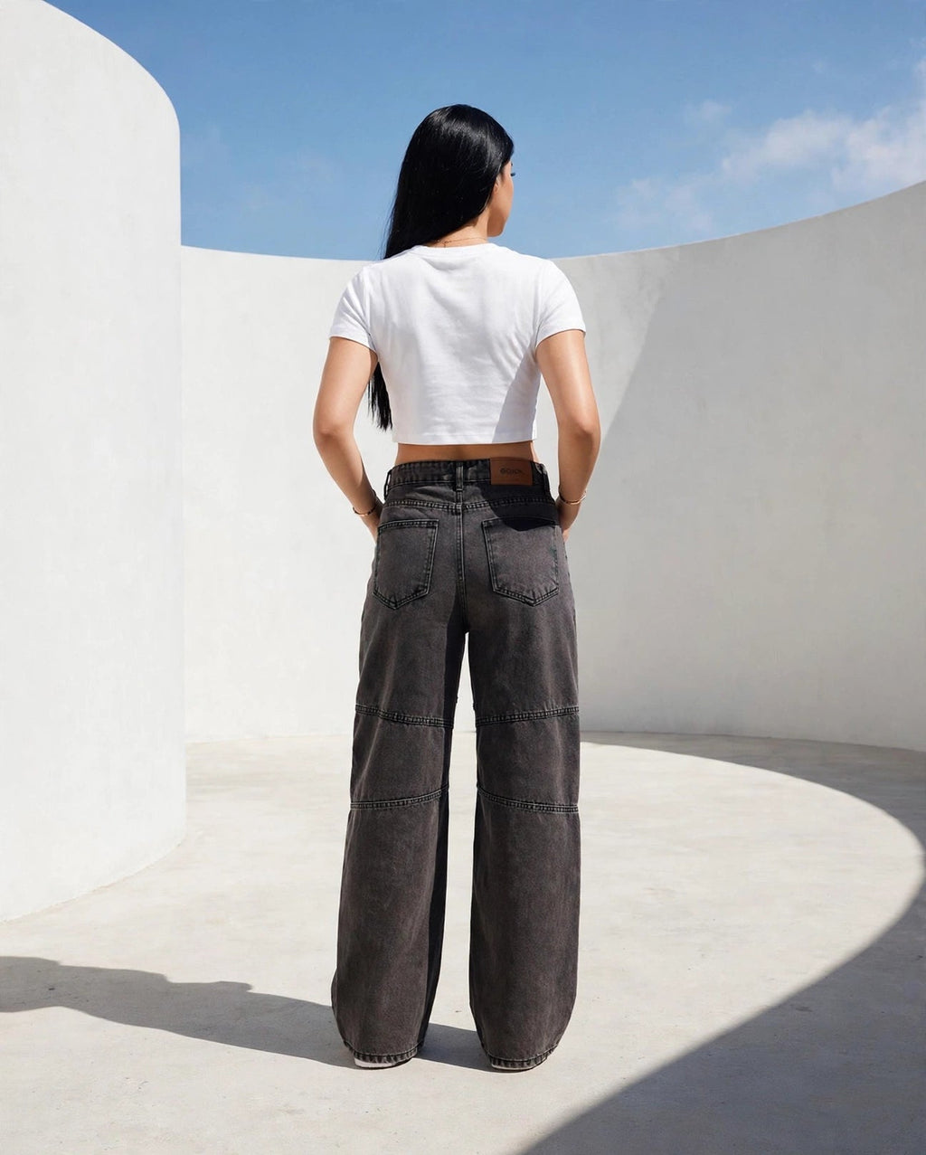 Unisex Wide Leg Denim Jeans - Gray - GENOA