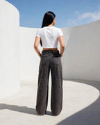 Unisex Wide Leg Denim Jeans - Gray - GENOA