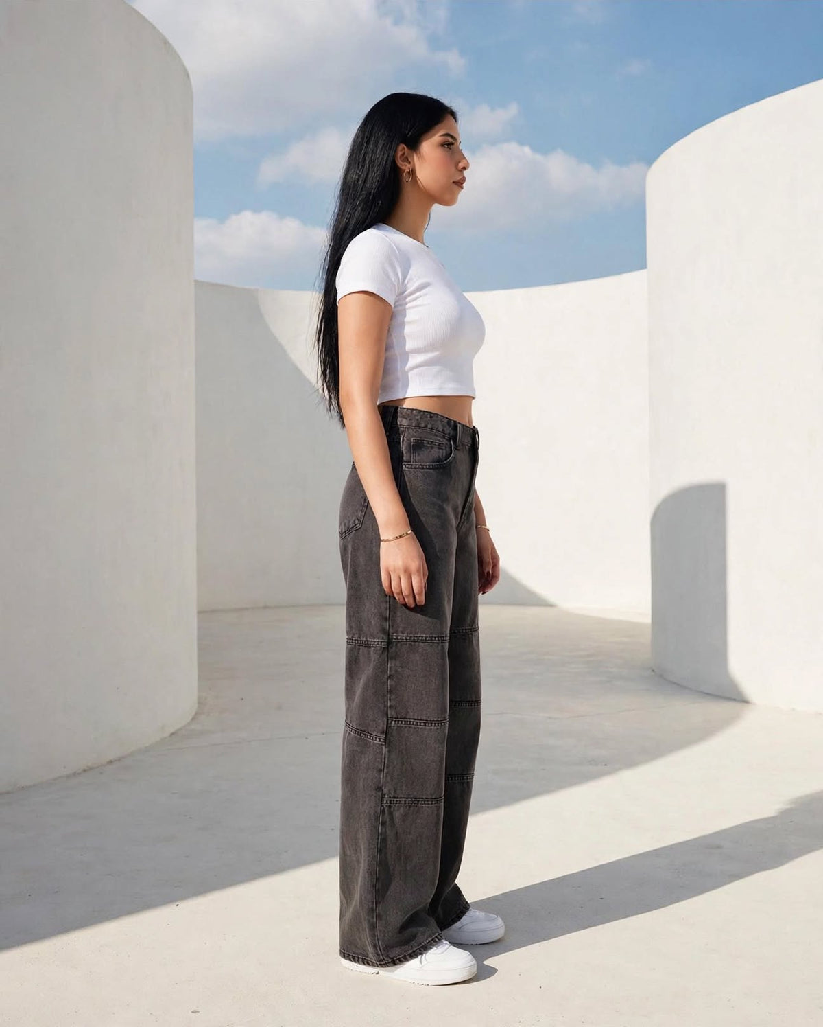 Unisex Wide Leg Denim Jeans - Gray - GENOA